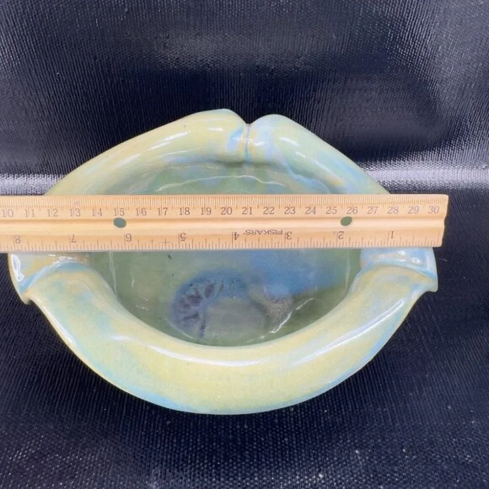 Hand Made Pottery‎ Bowl Dish Signed Kim Anderson Folded Edges Vintage Stoneware